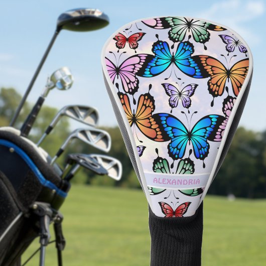 Leuke meisjes vlinder patroon grillige blauwe naam golfheadcover