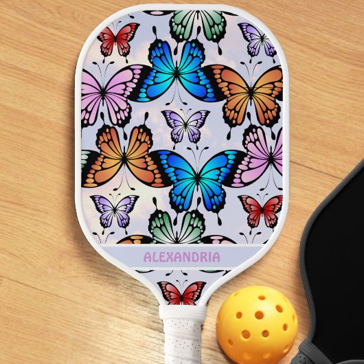 Leuke meisjes vlinder patroon grillige blauwe naam pickleball paddle