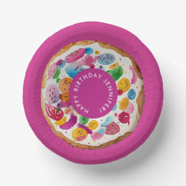 Leuke Meisjesachtige Roze Donut Sprankels Verjaard Papieren Kommen