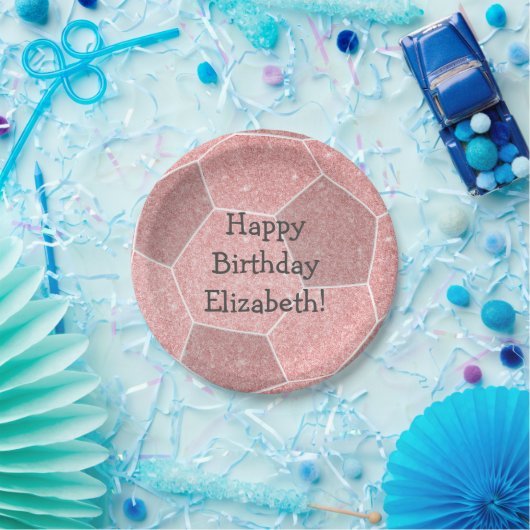 Leuke meisjesachtige roze voetbal verjaardagsfeest papieren bordje (Feest)