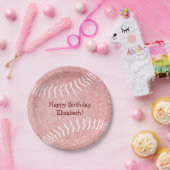 Leuke meisjesroze softbal honkbal verjaardagsfeest papieren bordje (Feest)