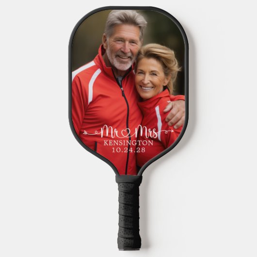 Leuke meneer mevrouw gepersonaliseerd 2 foto pickleball paddle (Voorkant)