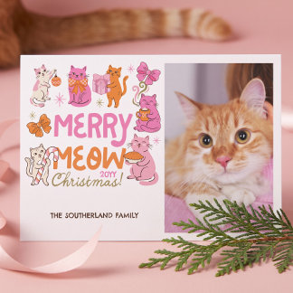 Leuke Meow Pret Cute Kat Retro Kerst Foto Feestdagenkaart
