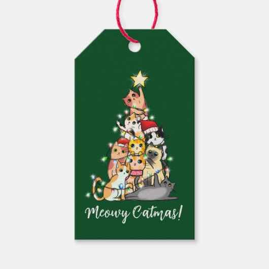 Leuke Meowy Catmas Katten Kerstboom Aangepast Cadeaulabel (Voorkant)