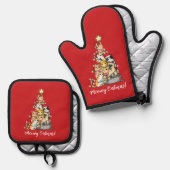 Leuke Meowy Catmas Katten Kerstboom Aangepast Ovenwant & Pannenlap Set (Voorkant / Achterkant)