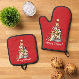 Leuke Meowy Catmas Katten Kerstboom Aangepast Ovenwant & Pannenlap Set