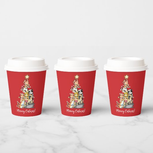 Leuke Meowy Catmas Katten Kerstboom Aangepast Papieren Bekers (Multi)