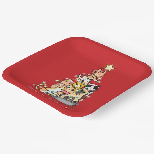 Leuke Meowy Catmas Katten Kerstboom Aangepast Papieren Bordje (Gebogen)
