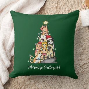 Leuke Meowy Catmas Katten Kerstboom Groen Kussen
