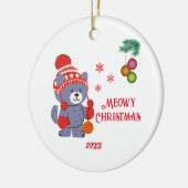 Leuke Meowy Kerst Schattigee Kat Vrolijke Kerstbal Keramisch Ornament (Links)