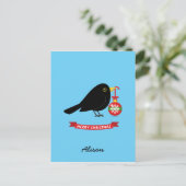 Leuke merel met een kerstbal aangepaste naam briefkaart (Staand voorkant)
