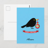 Leuke merel met een kerstbal aangepaste naam briefkaart (Voorkant / Achterkant)
