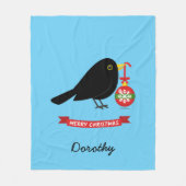Leuke merel met een kerstbal aangepaste naam fleece deken (Voorkant)