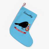 Leuke merel met een kerstbal aangepaste naam kleine kerstsok (Voorkant (Hangend))