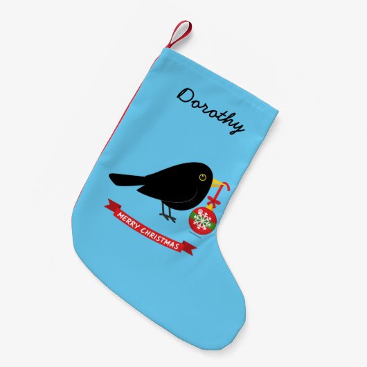 Leuke merel met een kerstbal aangepaste naam kleine kerstsok (Voorkant (Hangend))
