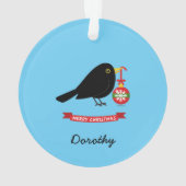 Leuke merel met een kerstbal aangepaste naam ornament (achterkant)