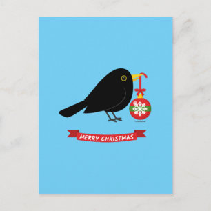 Leuke merel met een kerstbal briefkaart