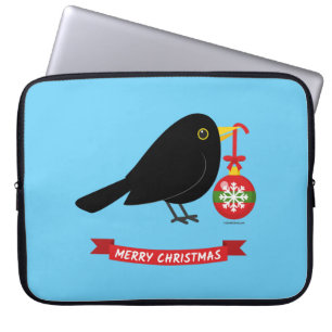 Leuke merel met een kerstbal laptop sleeve