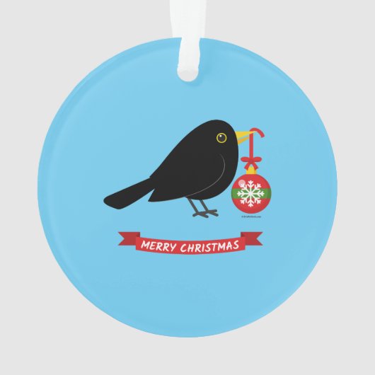 Leuke merel met een kerstbal ornament (achterkant)