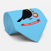 Leuke merel met een kerstbal stropdas (Opgerold)