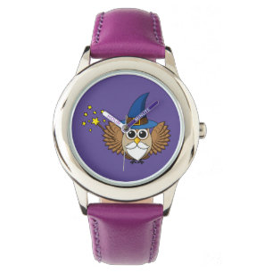 Leuke Merlin de Wizard Uil Cartoon Horloge