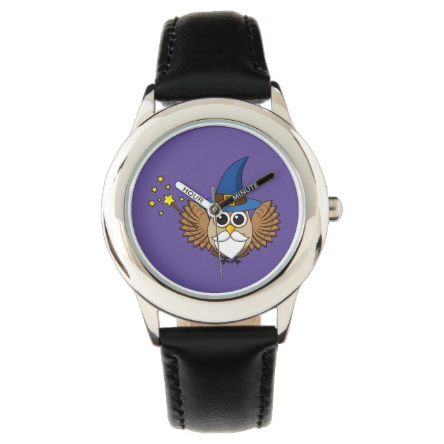 Leuke Merlin de Wizard Uil Cartoon Horloge (Voorkant)