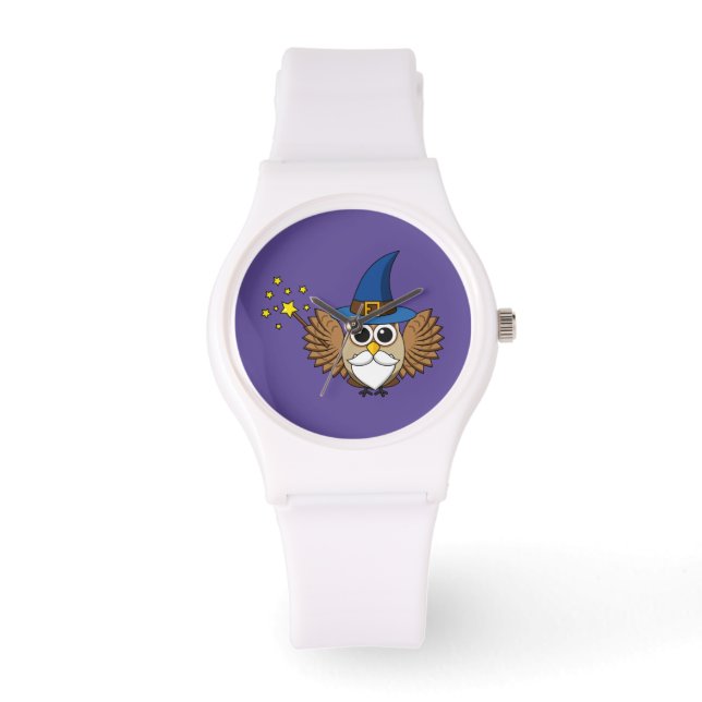 Leuke Merlin de Wizard Uil Cartoon Horloge (Voorkant)