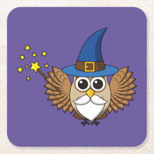 Leuke Merlin de Wizard Uil Cartoon Kartonnen Onderzetters