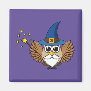 Leuke Merlin de Wizard Uil Cartoon Magneet