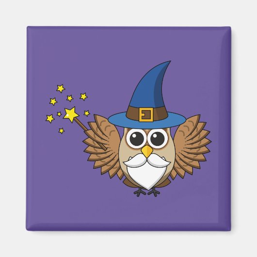 Leuke Merlin de Wizard Uil Cartoon Magneet (Voorkant)
