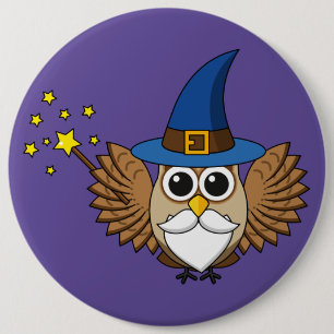 Leuke Merlin de Wizard Uil Cartoon Ronde Button 6,0 Cm