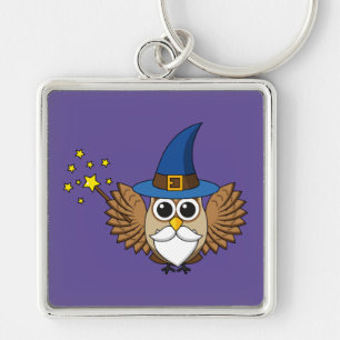 Leuke Merlin de Wizard Uil Cartoon Sleutelhanger