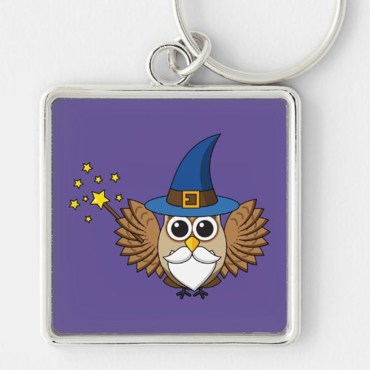 Leuke Merlin de Wizard Uil Cartoon Sleutelhanger (Voorkant)