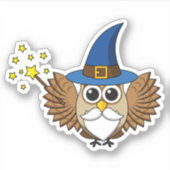 Leuke Merlin de Wizard Uil Cartoon Sticker (Voorkant)