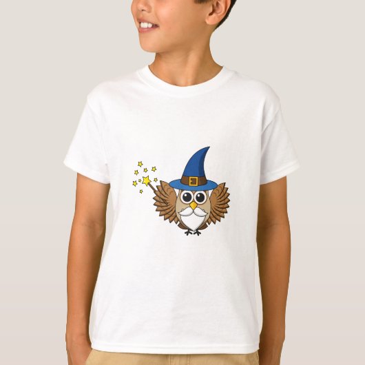 Leuke Merlin de Wizard Uil Cartoon T-shirt (Voorkant)