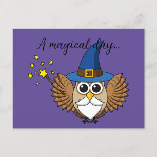 Leuke Merlin de Wizard Uil Cartoon   Tekst toevoeg Feestdagenkaart