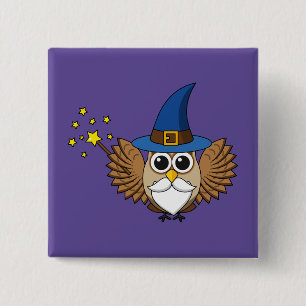 Leuke Merlin de Wizard Uil Cartoon Vierkante Button 5,1 Cm