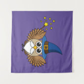 Leuke Merlin de Wizard Uil Cartoon Wandkleed (Voorkant (horizontaal))