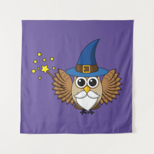 Leuke Merlin de Wizard Uil Cartoon Wandkleed