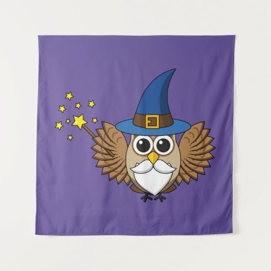 Leuke Merlin de Wizard Uil Cartoon Wandkleed (Voorkant)