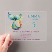 Leuke Mermaid Meisje Verjaardagsfeest Acryl Uitnodigingen (Insitu (Draagbaar))