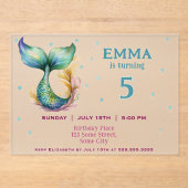 Leuke Mermaid Meisje Verjaardagsfeest Acryl Uitnodigingen (Voorkant)