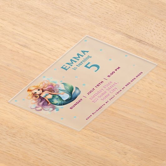 Leuke Mermaid Meisje Verjaardagsfeest Acryl Uitnodigingen (Laagn)