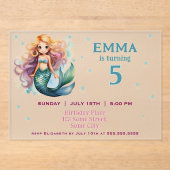 Leuke Mermaid Meisje Verjaardagsfeest Acryl Uitnodigingen (Voorkant)