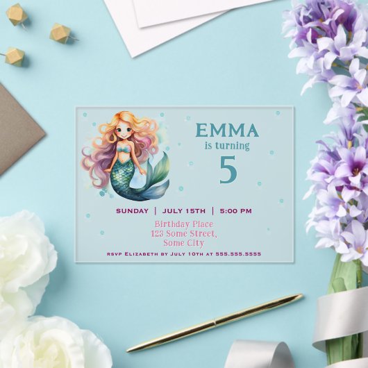 Leuke Mermaid Meisje Verjaardagsfeest Acryl Uitnodigingen (Insitu (Huwelijk))