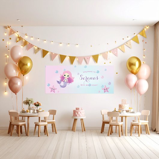 Leuke Mermaid Meisje Verjaardagsfeest Poster