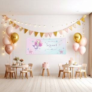 Leuke Mermaid Meisje Verjaardagsfeest Spandoek
