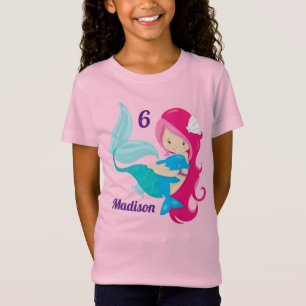 Leuke Mermaid Verjaardagsfeestje Aangepaste Kinder T-shirt