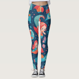 Leuke Mermaid Waterverf Kleurrijke Patroon Leggings