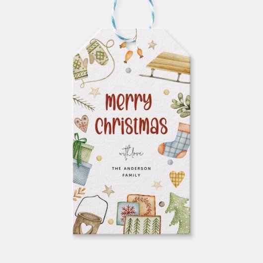 Leuke 'Merry Christmas' vakantieseizoen Cadeaulabel (Voorkant)